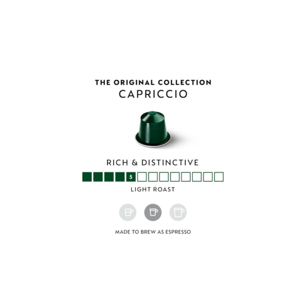 Brewing Nespresso Espresso Capriccio Capsule in Machine Pouring hot water over Nespresso Espresso Capriccio capsule in machine to brew espresso into a white cup