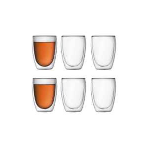 Bodum Pavina double wall thermo-glasses set of 6, 0.35L capacity, clear borosilicate glass with double wall insulation