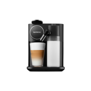 Black Nespresso Gran Lattissima Original coffee machine front view with milk frother