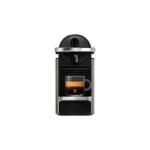 Nespresso Original Pixie Titan coffee machine - polished metal sides front view