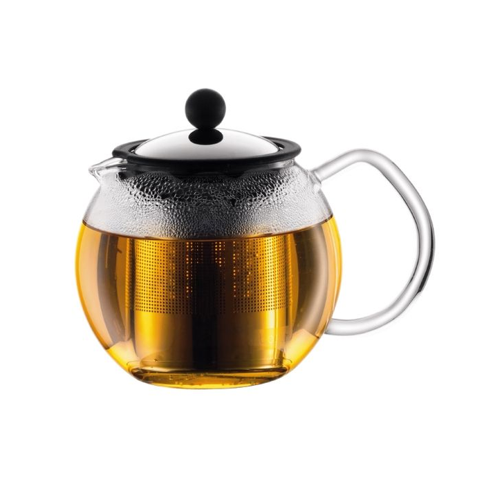 De'Longhi Bodum Assam Tea Press - Glass Tea Maker Bodum Assam Tea Press by De'Longhi glass tea maker with stainless steel plunger and lid for brewing loose leaf tea
