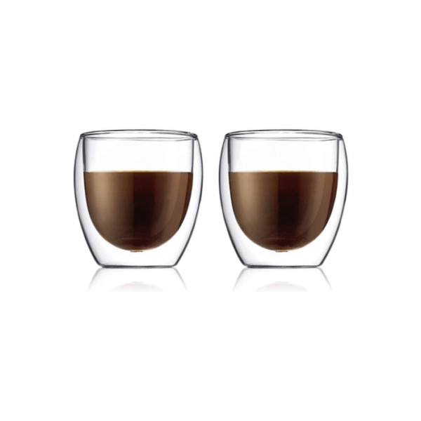 Pavina 0.25L set of 2 Double Wall Thermo-Glasses Bodum Pavina double wall thermo-glasses set of 2, 0.25L capacity, clear borosilicate glass with double wall insulation