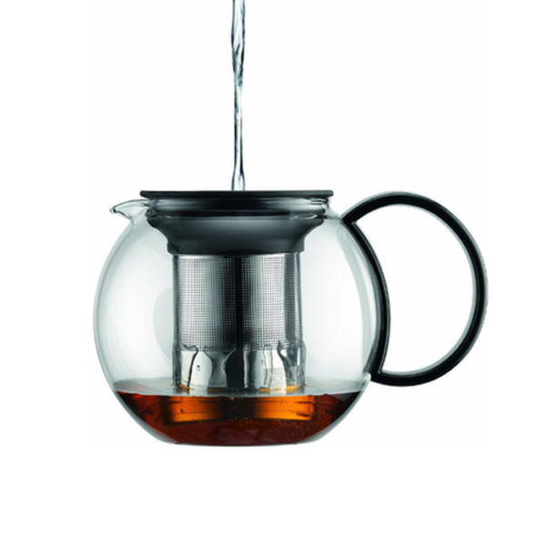 De'Longhi Bodum Assam Tea Press - Glass Tea Maker Bodum Assam Tea Press by De'Longhi glass tea maker with stainless steel plunger and lid for brewing loose leaf tea