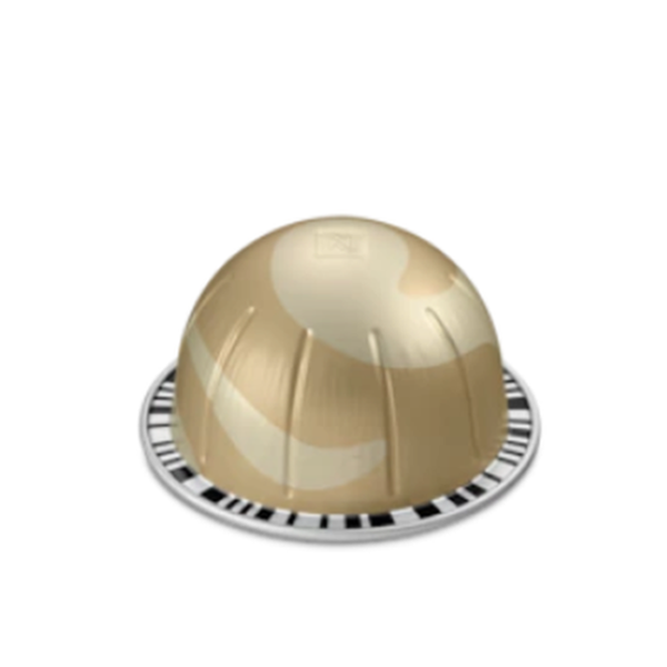 Nespresso Vertuo Sweet Vanilla capsule box in coffee shop setting, highlighting the vanilla flavor for barista creations